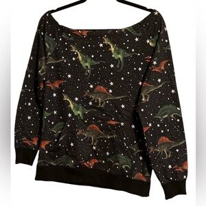Black Dino Print Off-Shoulder Sweatshirt
